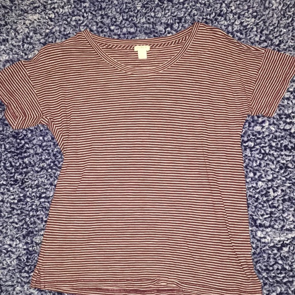 J. Crew Maroon Striped Tee - Picture 1 of 2